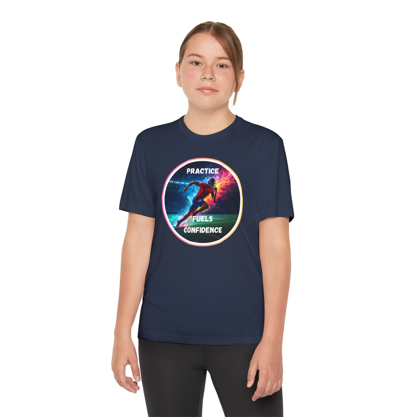 PRACTICE FUELS CONFIDENCE - Youth Athletic T-Shirt, Motivational Practice Tee for Young Athletes, Sports Team Gear, Training Apparel, Gift for Runners