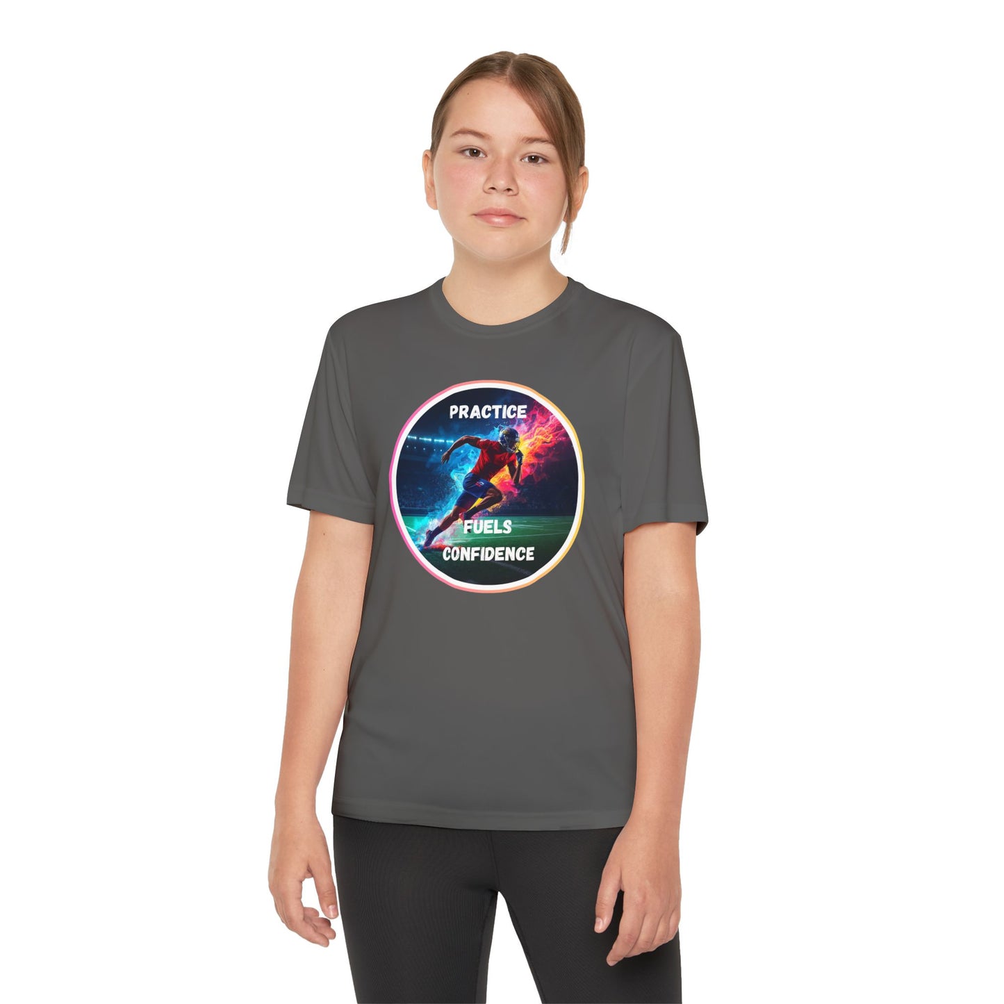 PRACTICE FUELS CONFIDENCE - Youth Athletic T-Shirt, Motivational Practice Tee for Young Athletes, Sports Team Gear, Training Apparel, Gift for Runners