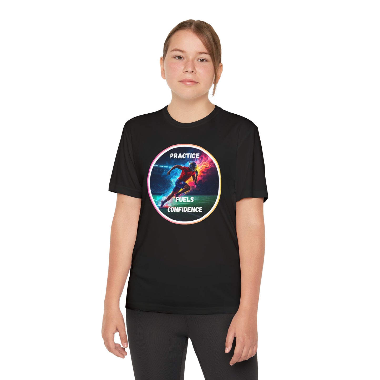 PRACTICE FUELS CONFIDENCE - Youth Athletic T-Shirt, Motivational Practice Tee for Young Athletes, Sports Team Gear, Training Apparel, Gift for Runners