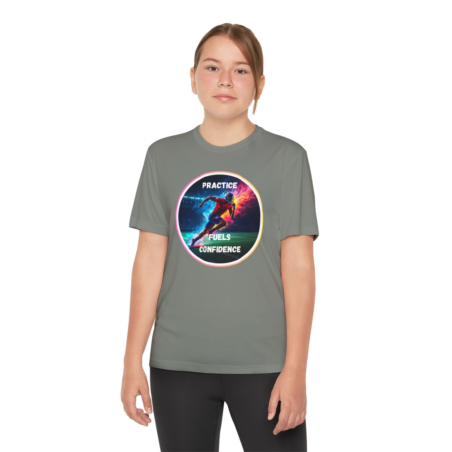 PRACTICE FUELS CONFIDENCE - Youth Athletic T-Shirt, Motivational Practice Tee for Young Athletes, Sports Team Gear, Training Apparel, Gift for Runners