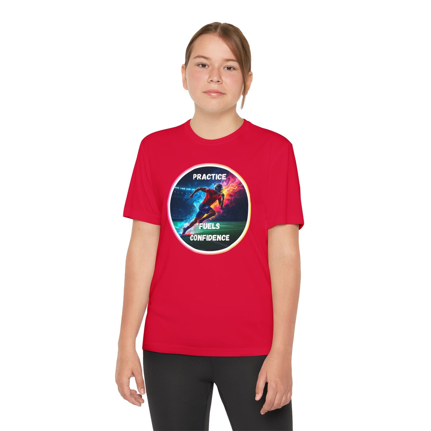 PRACTICE FUELS CONFIDENCE - Youth Athletic T-Shirt, Motivational Practice Tee for Young Athletes, Sports Team Gear, Training Apparel, Gift for Runners