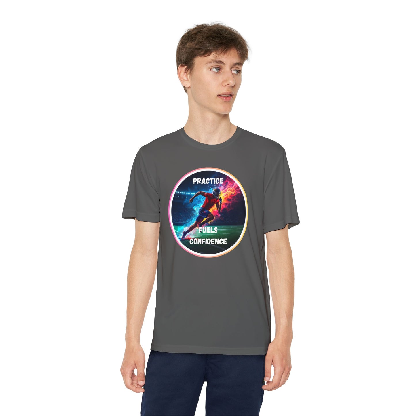 PRACTICE FUELS CONFIDENCE - Youth Athletic T-Shirt, Motivational Practice Tee for Young Athletes, Sports Team Gear, Training Apparel, Gift for Runners