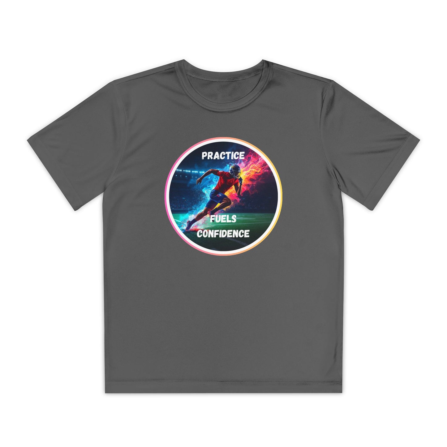 PRACTICE FUELS CONFIDENCE - Youth Athletic T-Shirt, Motivational Practice Tee for Young Athletes, Sports Team Gear, Training Apparel, Gift for Runners