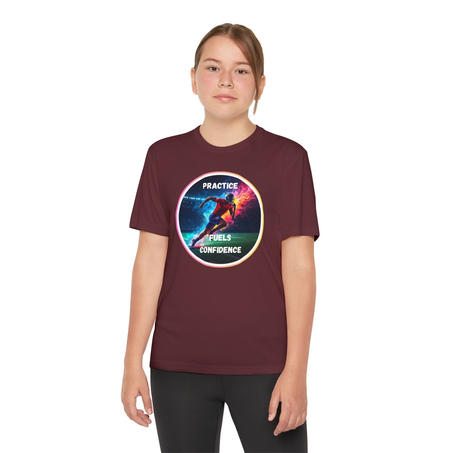 PRACTICE FUELS CONFIDENCE - Youth Athletic T-Shirt, Motivational Practice Tee for Young Athletes, Sports Team Gear, Training Apparel, Gift for Runners