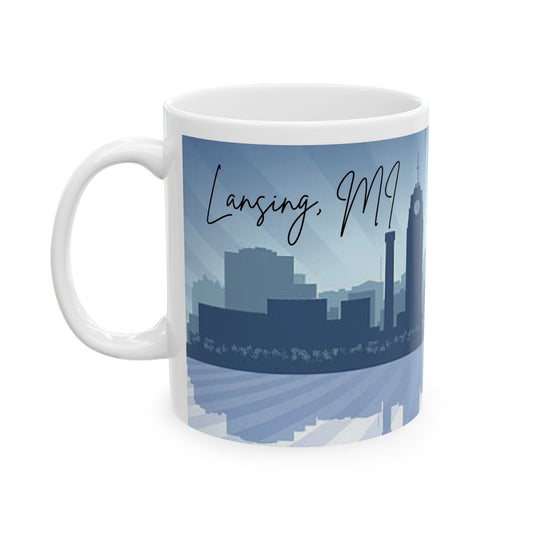 ENJOY THE BREW - LANSING Landscape Ceramic Mug - 11oz & 15oz Coffee Cup for Skyline Lovers