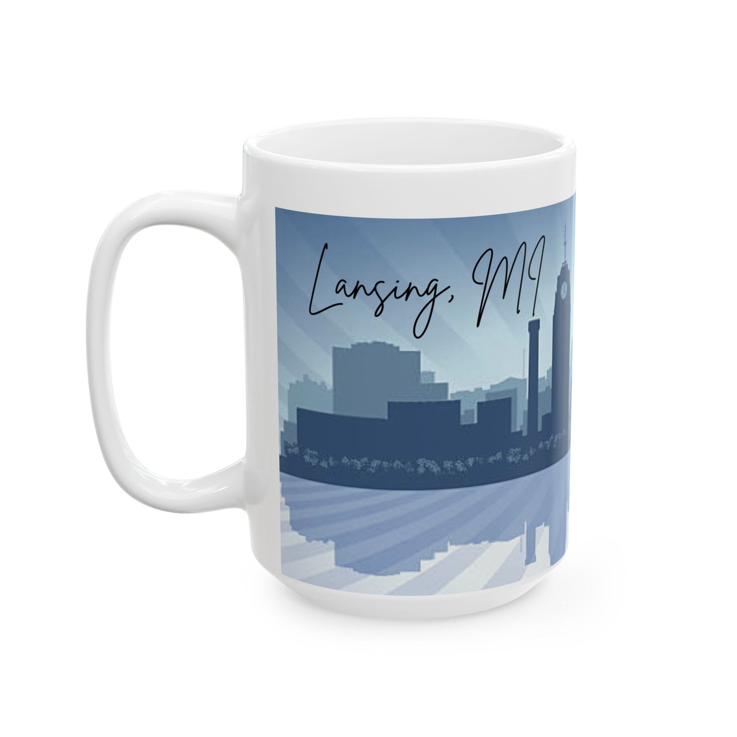 ENJOY THE BREW - LANSING Landscape Ceramic Mug - 11oz & 15oz Coffee Cup for Skyline Lovers