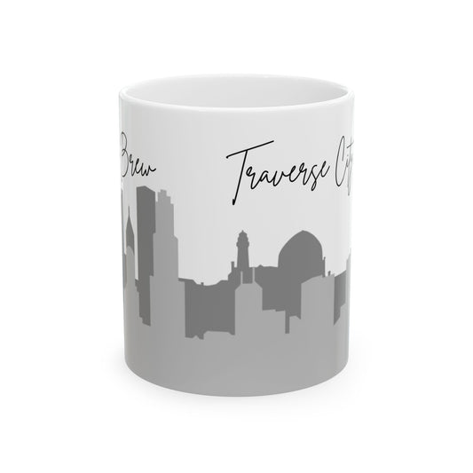ENJOY THE BREW - TRAVERSE CITY skyLINE Ceramic Mug - 11oz & 15oz Coffee Cup for Skyline Lovers
