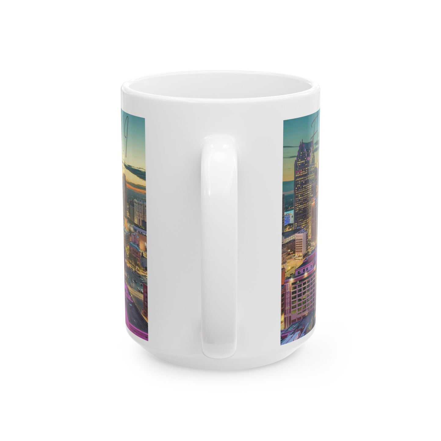 DETROIT MI - ENJOY THE BREW -  Ceramic Mug - 11oz & 15oz Coffee Cup for Skyline Lovers
