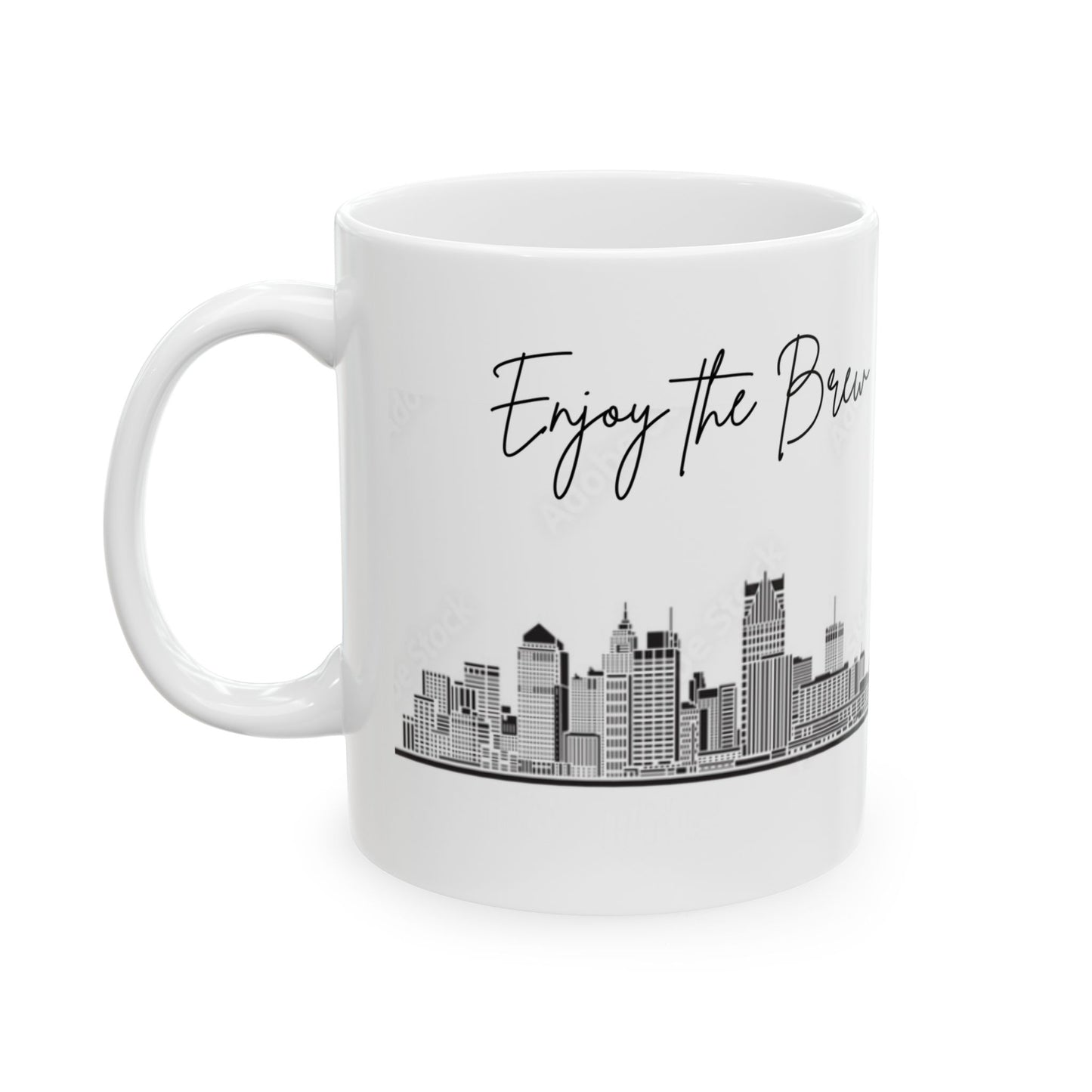 DETROIT MI skyLINE - ENJOY THE BREW -  Ceramic Mug - 11oz & 15oz Coffee Cup for Skyline Lovers