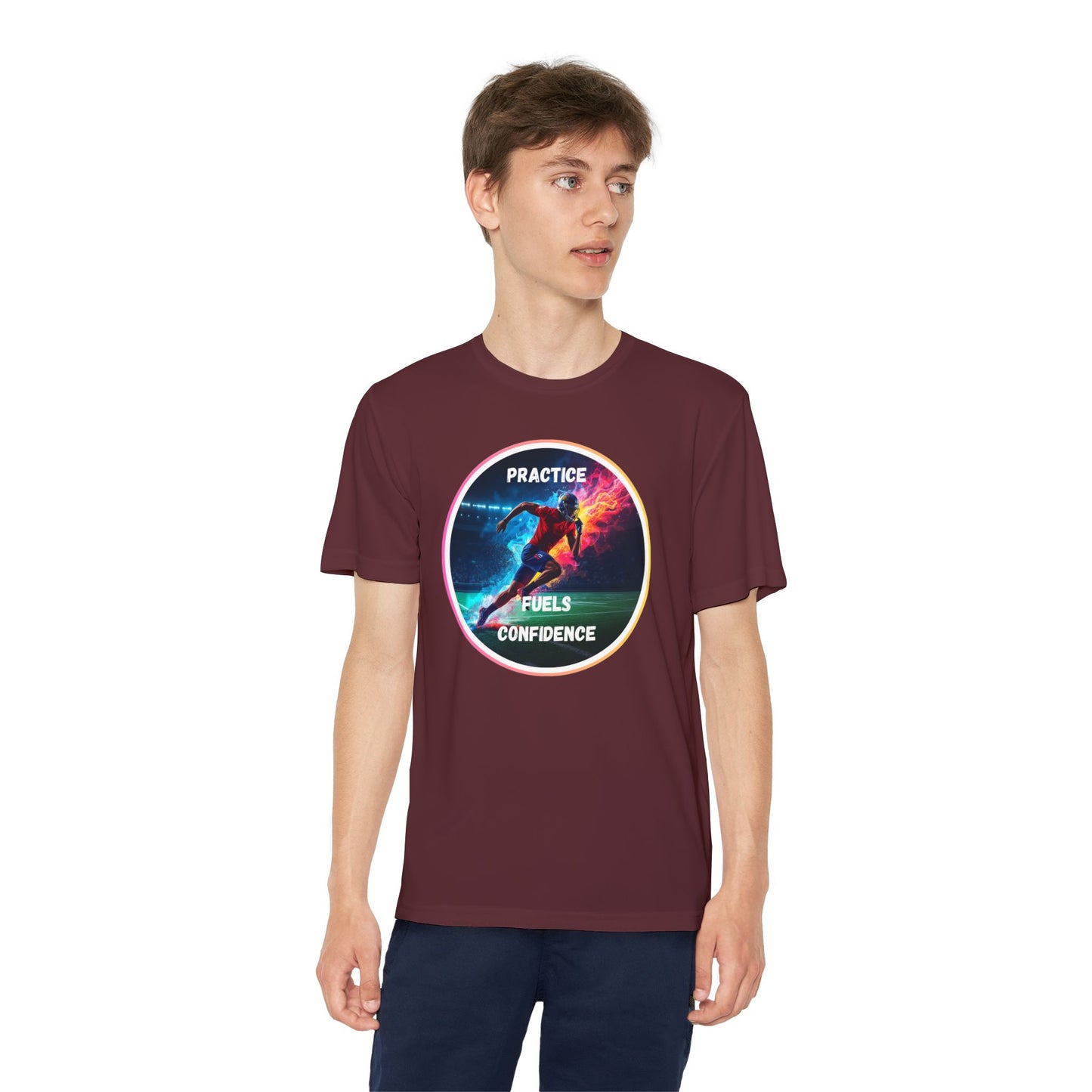 PRACTICE FUELS CONFIDENCE - Youth Athletic T-Shirt, Motivational Practice Tee for Young Athletes, Sports Team Gear, Training Apparel, Gift for Runners